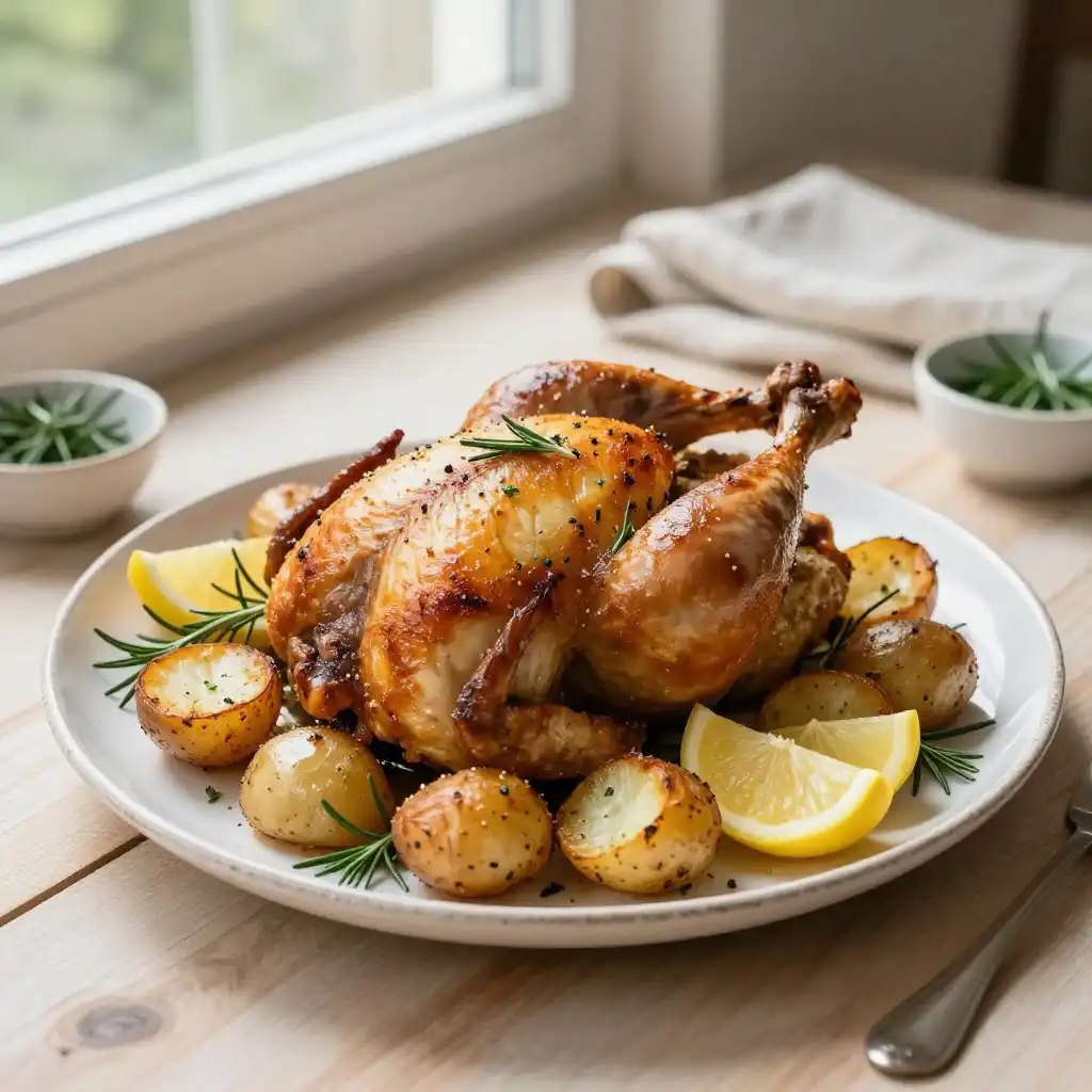 Easy One-Pan Lemon Herb Roasted Chicken and Potatoes plated dish