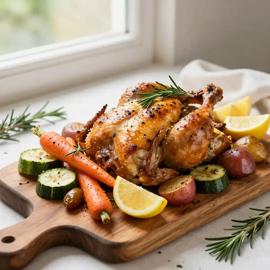 Easy One-Pan Lemon Herb Roasted Chicken and Veggies plated dish