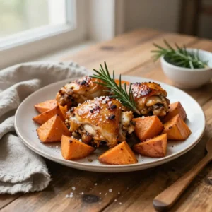 Step by step Easy One-Pan Roasted Chicken Thighs with Sweet Potatoes
