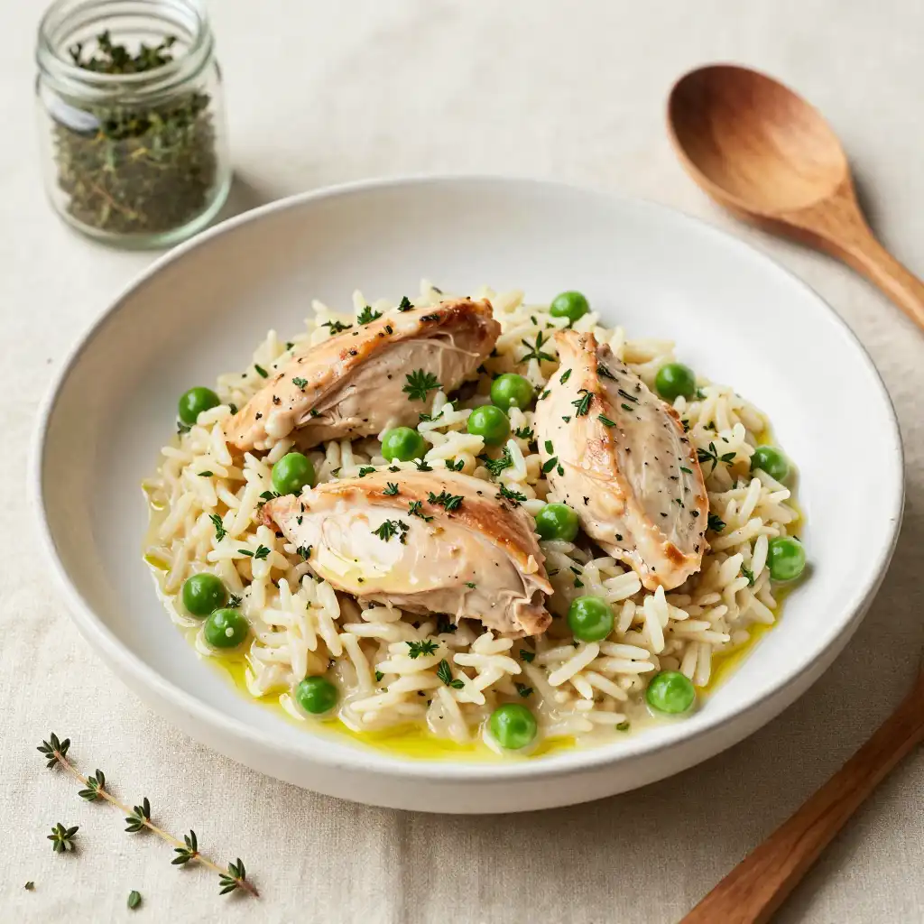 Easy One-Pot Creamy Chicken and Rice Dinner plated dish