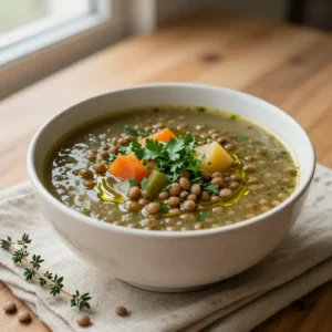 Step by step Easy One-Pot Lentil Soup with Vegetables and Herbs