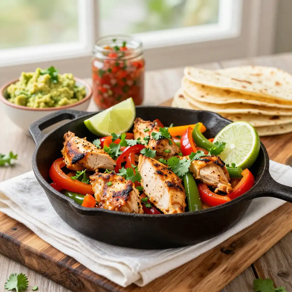 Easy Skillet Chicken and Bell Pepper Fajitas plated dish