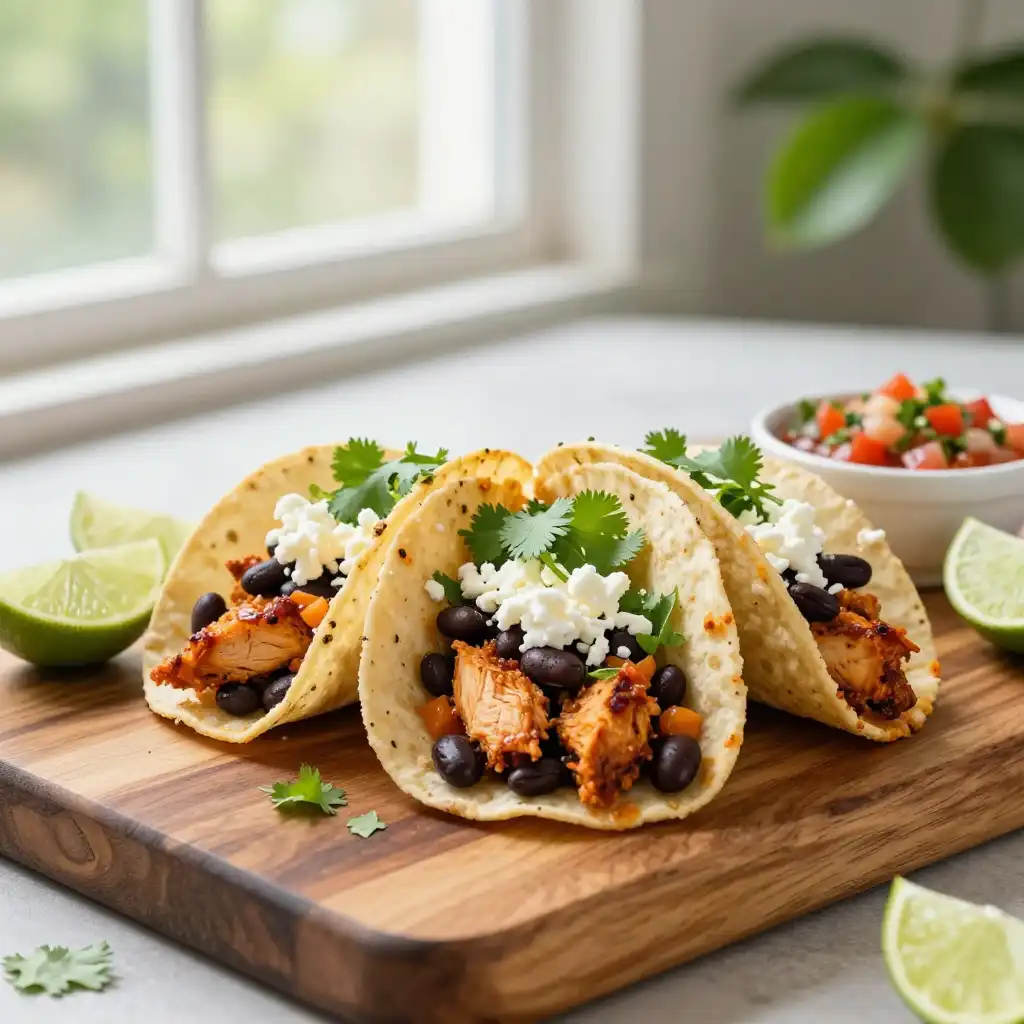 Easy Skillet Chicken and Black Bean Tacos Budget-Friendly plated dish
