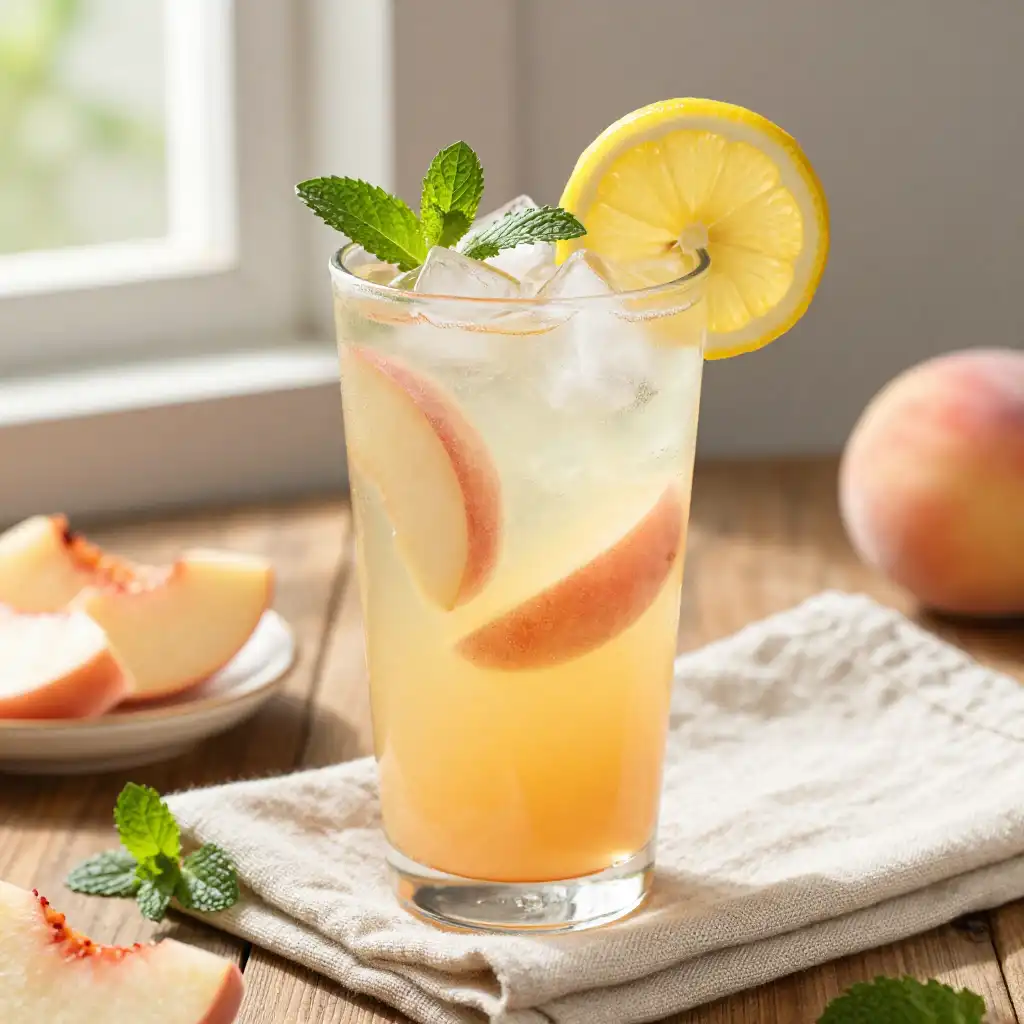 Refreshing Iced Peach Green Tea Lemonade plated dish