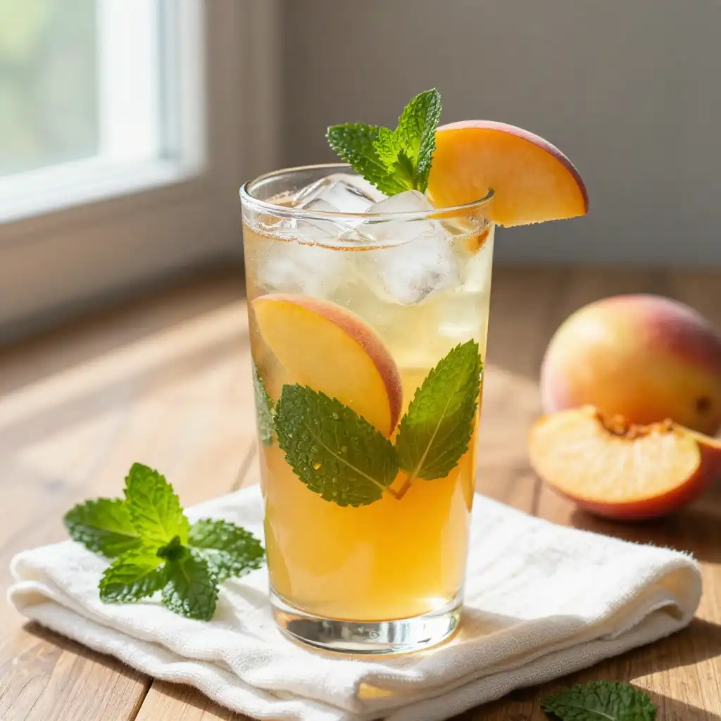 Refreshing Iced Peach Green Tea Lemonade with Mint plated dish