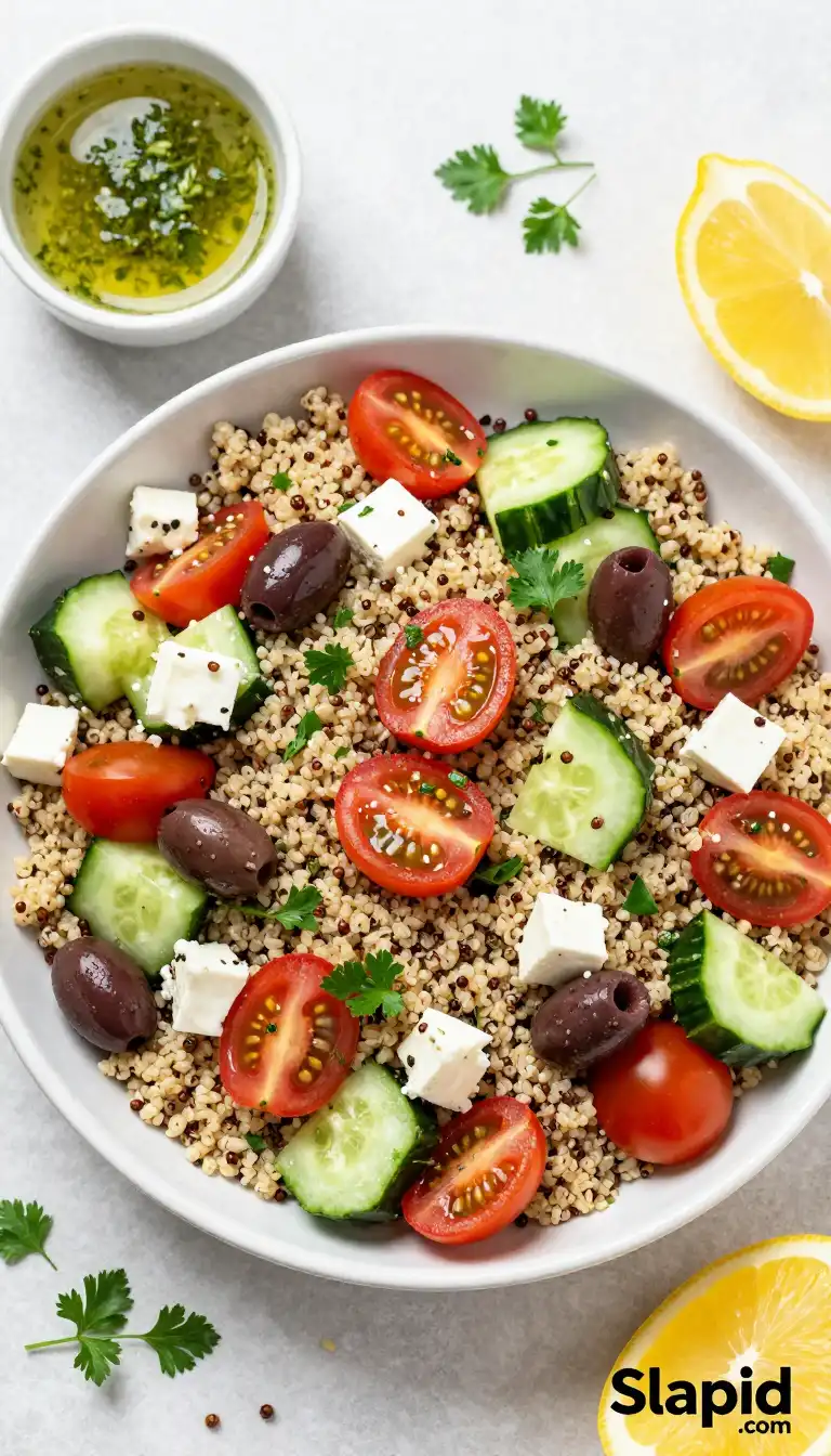 Refreshing Mediterranean Quinoa Salad with Lemon Herb Dressing - Salads Recipe | Slapid