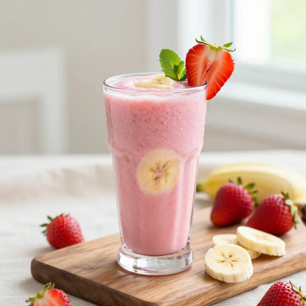 3-Ingredient Strawberry Banana Smoothie plated dish