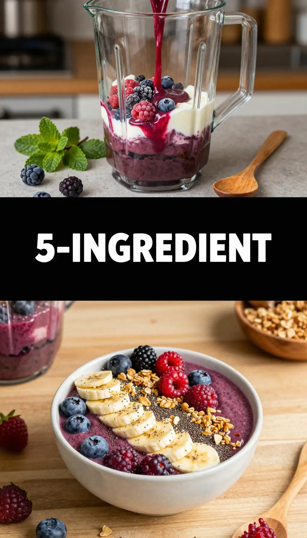 5-Ingredient Berry Açaí Smoothie Bowl with Granola Topping