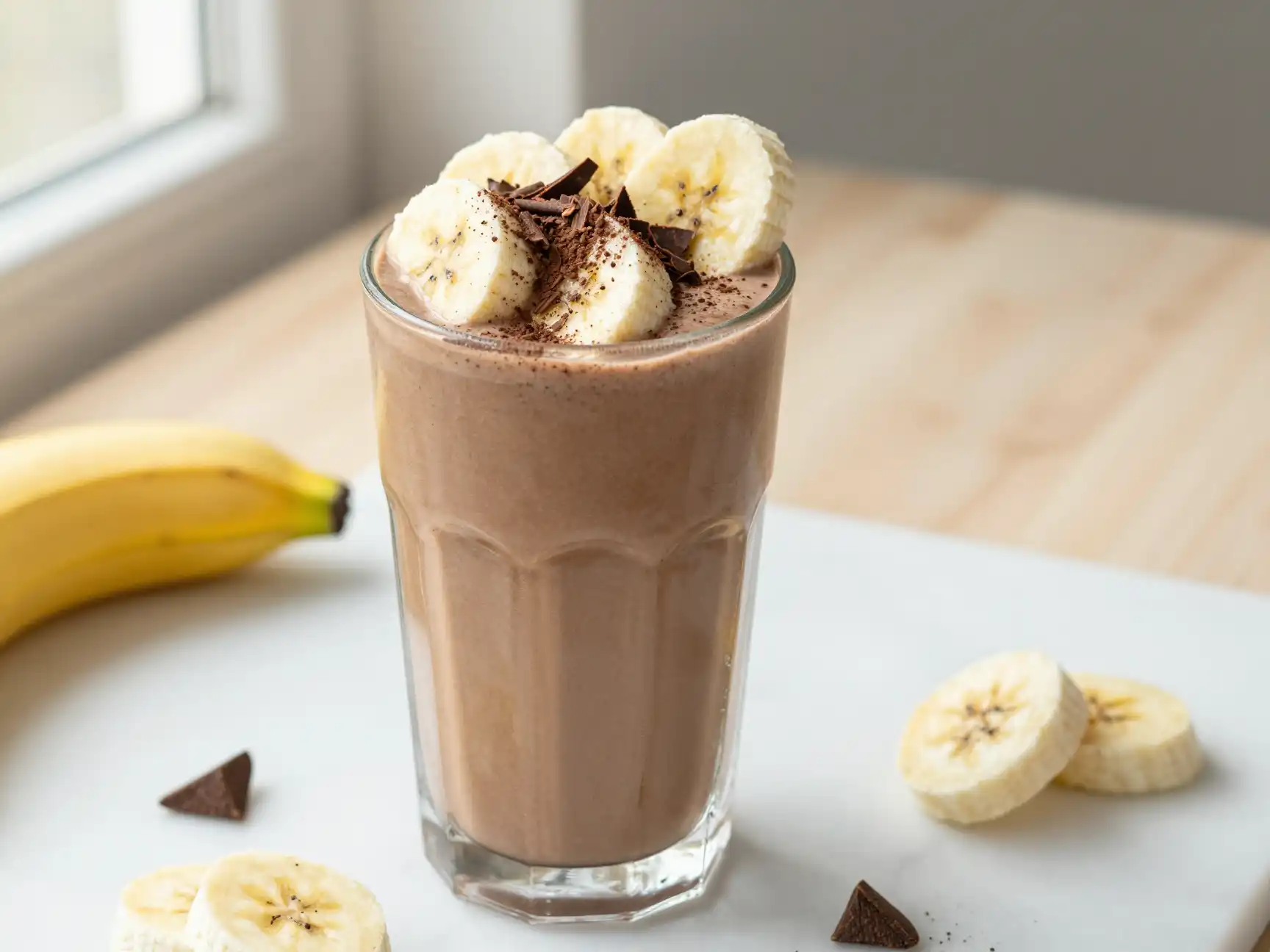 5-Ingredient Chocolate Banana Smoothie plated dish
