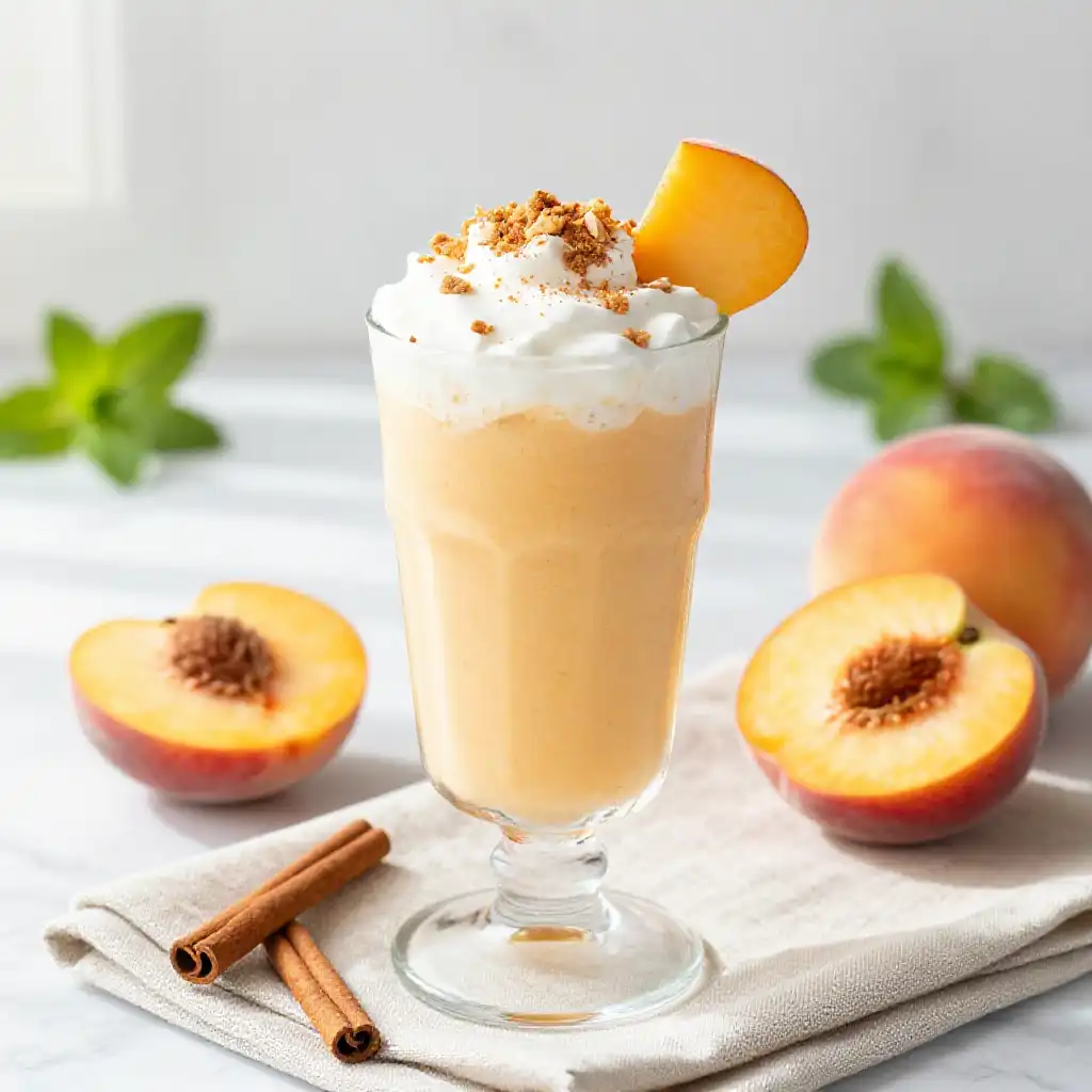 5-Ingredient Peach Cobbler Smoothie plated dish
