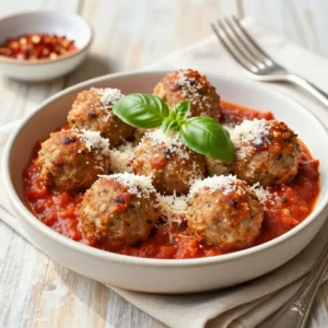 Air Fryer Beef Meatballs with Marinara Sauce