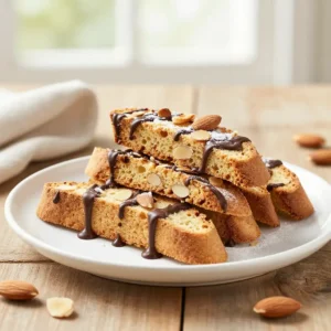 Gooey Almond Biscotti with Chocolate Drizzle Recipe