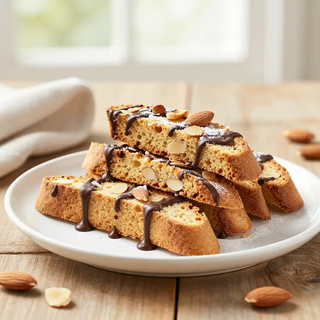 Almond Biscotti With Chocolate Drizzle plated dish