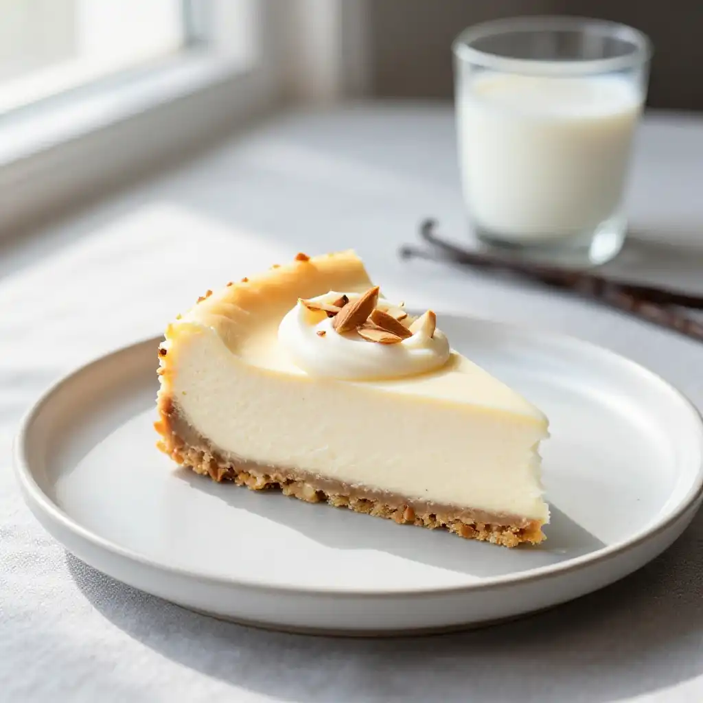 Almond Milk And Vanilla Cheesecake plated dish
