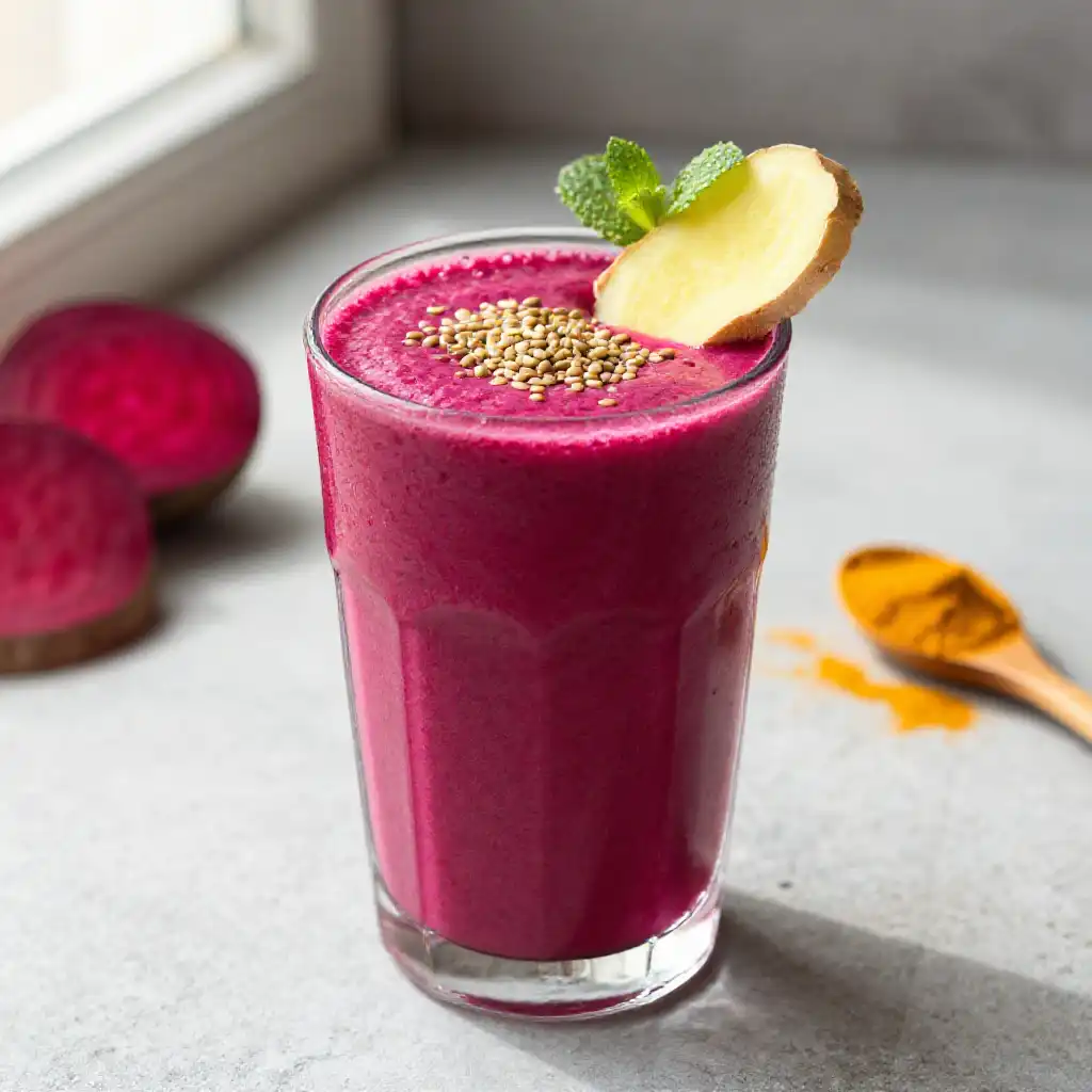 Anti-Inflammatory Ginger Beet Smoothie for Joint Pain plated dish