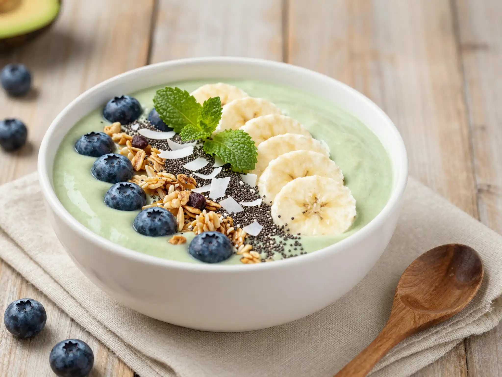 Avocado Blueberry Smoothie Bowl plated dish