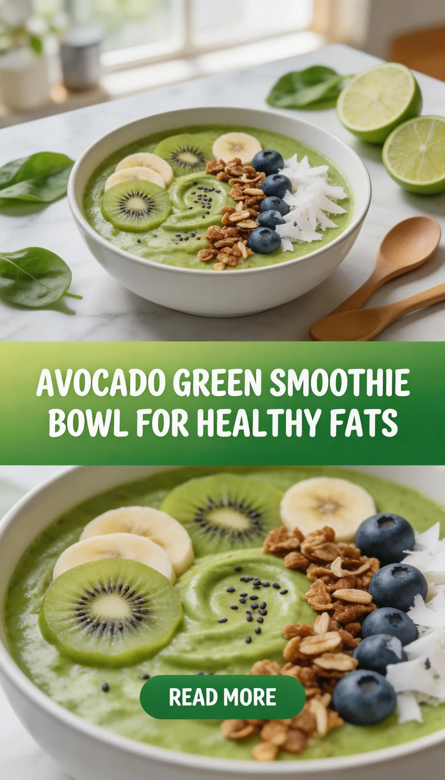 Avocado Green Smoothie Bowl for Healthy Fats pinterest pin