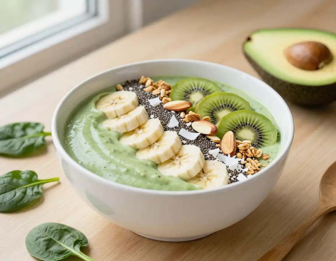 Avocado Green Smoothie Bowl for Healthy Fats plated dish