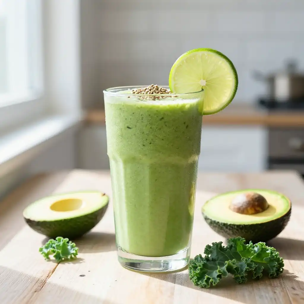Avocado Kale Smoothie for Weight Loss Support plated dish