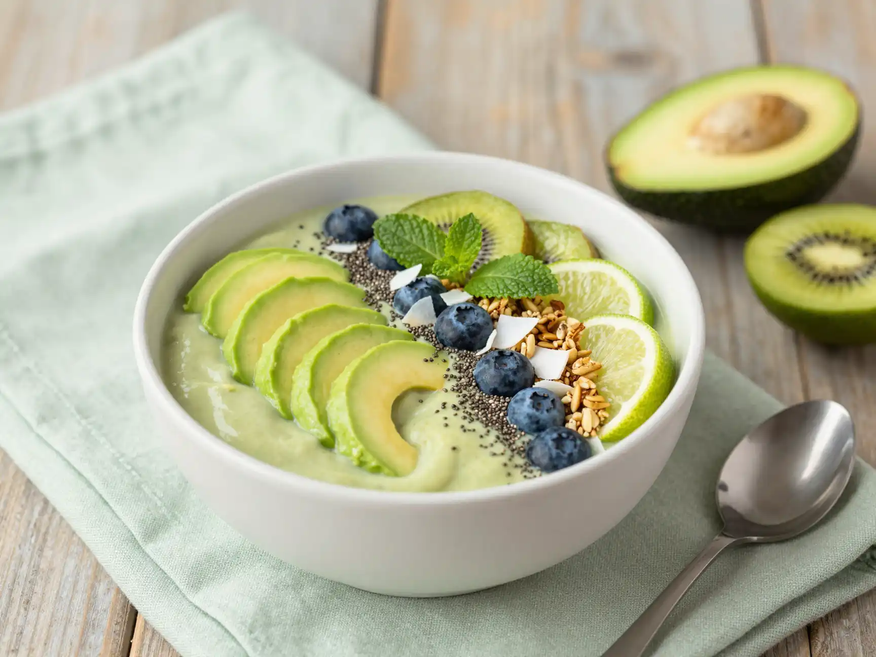Avocado Lime Smoothie Bowl for Green Detox plated dish