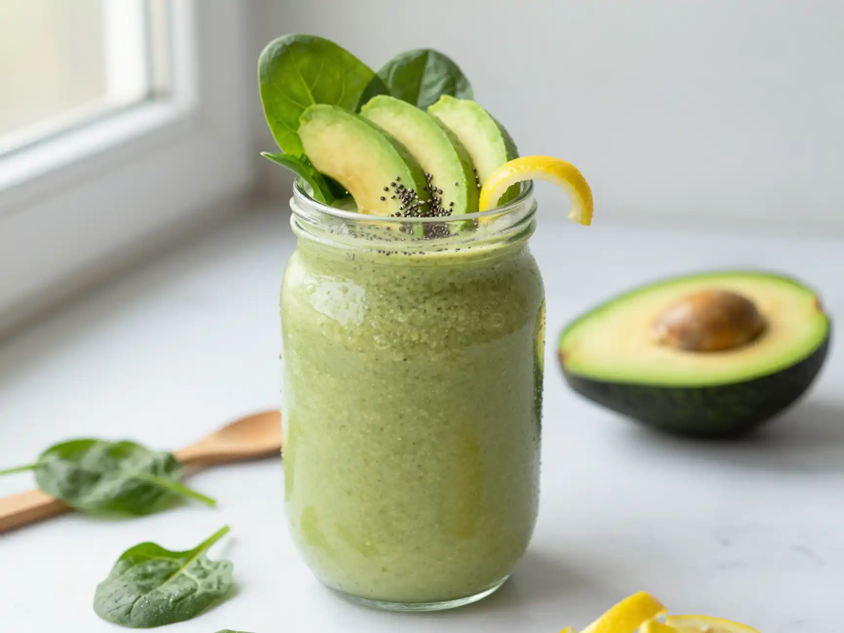 Avocado Spinach Smoothie for Green Cream plated dish