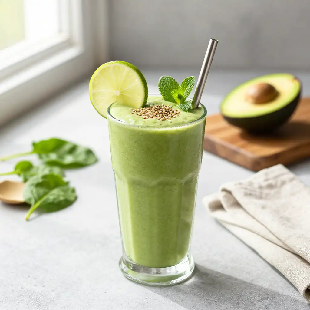 Creamy Avocado Spinach Smoothie with Healthy Fats plated dish