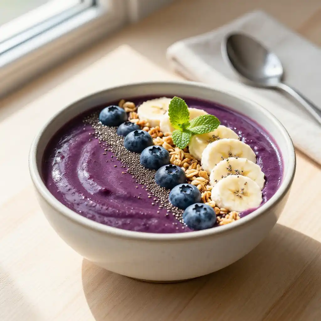 Açaí Blueberry Smoothie Bowl plated dish