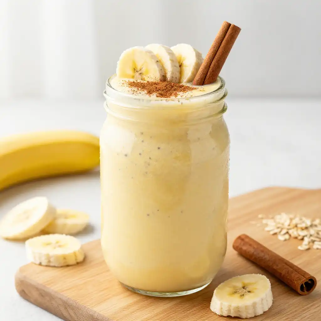 Banana Cinnamon Smoothie for Blood Sugar Balance plated dish