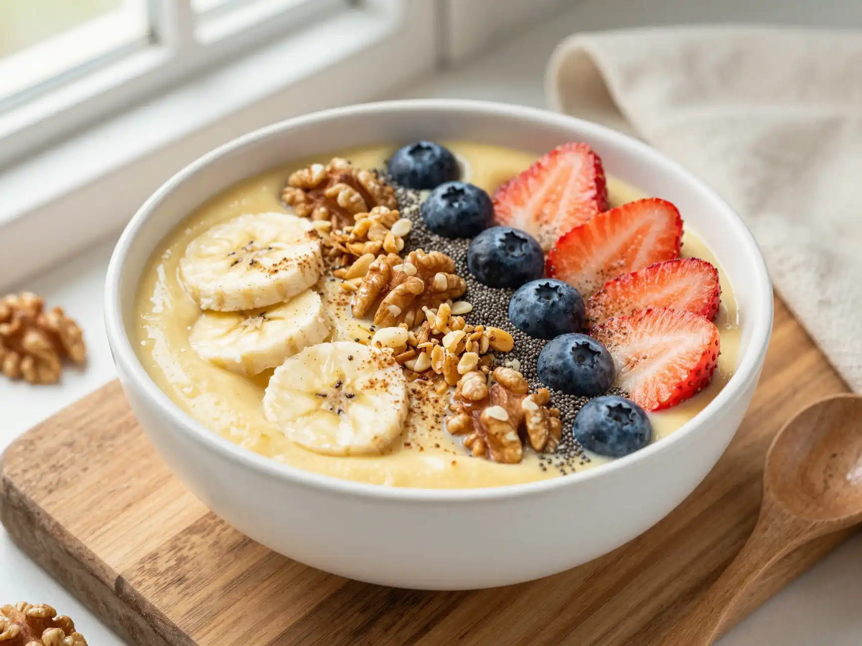 Banana Walnut Smoothie Bowl for Hearty Breakfast plated dish