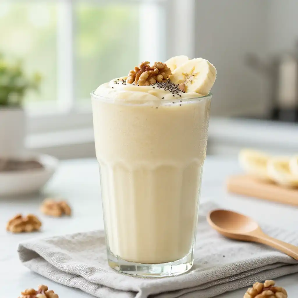 Banana Walnut Smoothie for Brain Power plated dish