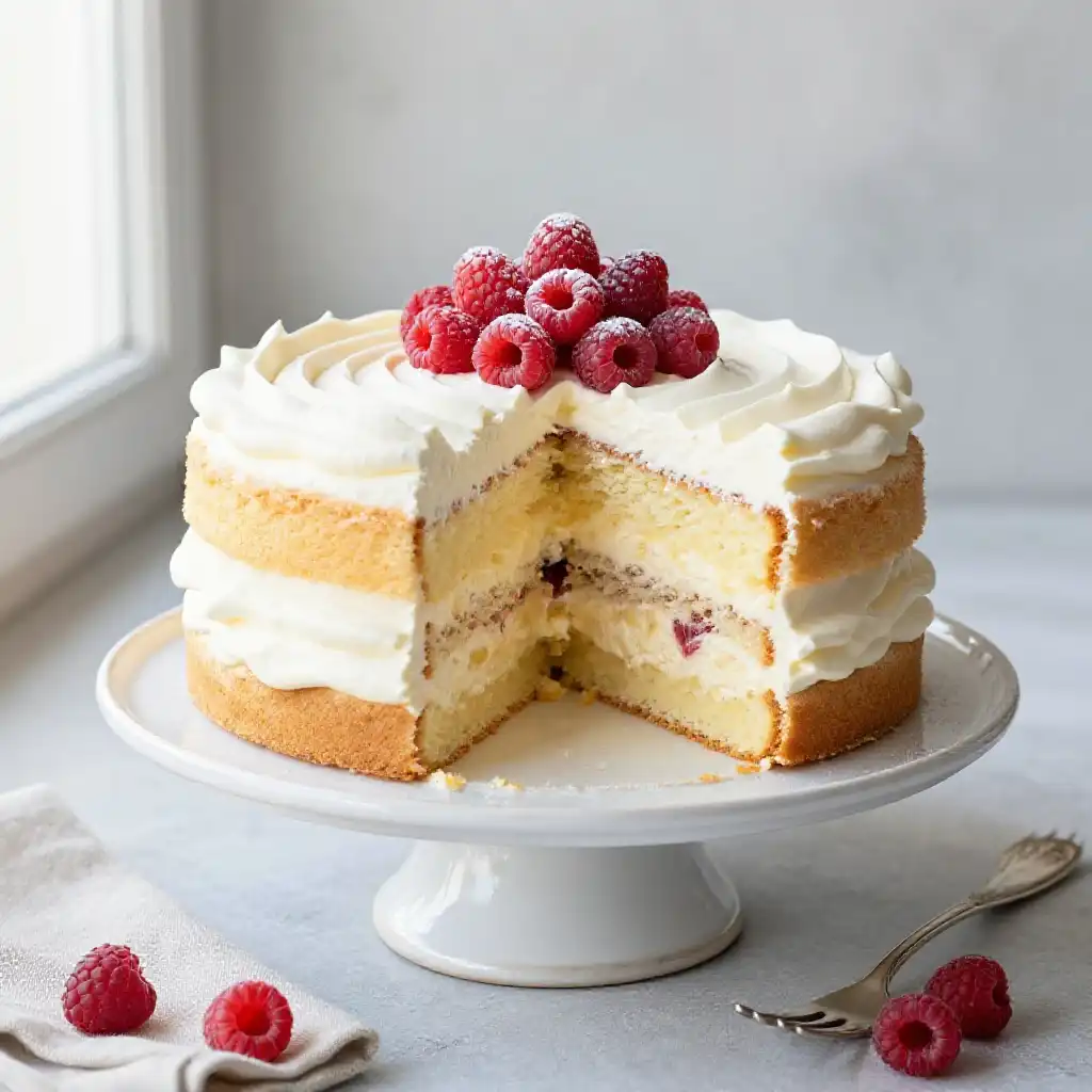 Bavarian Cream Filled Layer Cake plated dish