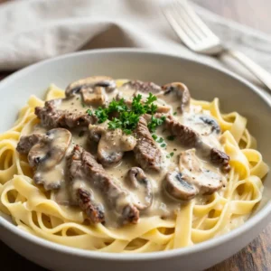 Creamy Beef Stroganoff with Egg Noodles & Mushrooms