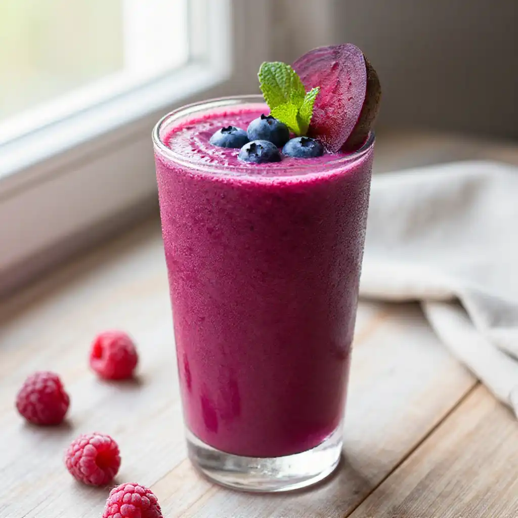 Beetroot Berry Smoothie for Blood Flow and Energy plated dish