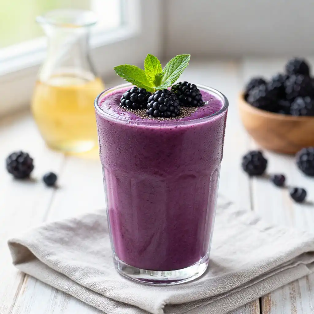Blackberry Apple Cider Vinegar Smoothie plated dish