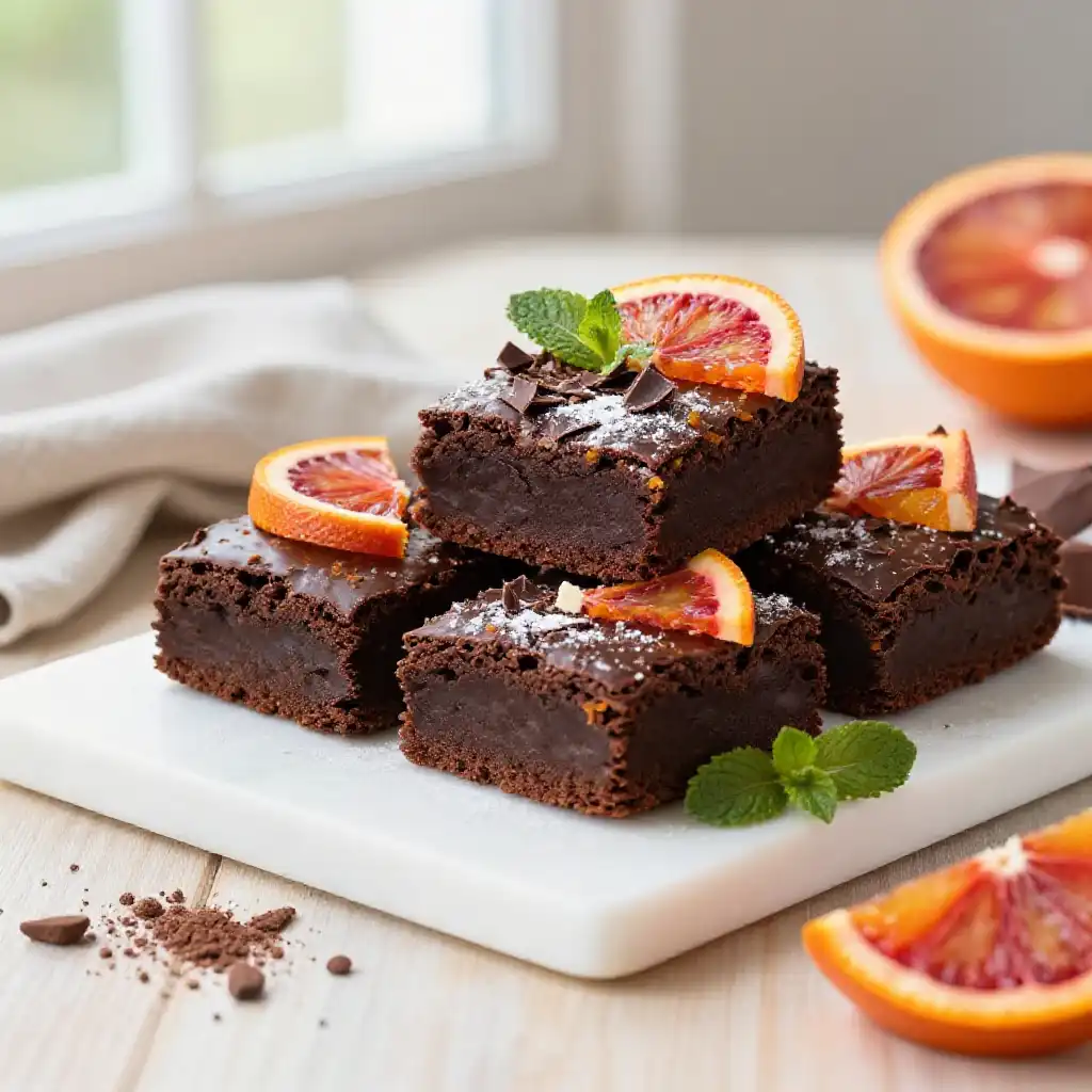Blood Orange Dark Chocolate Brownies plated dish