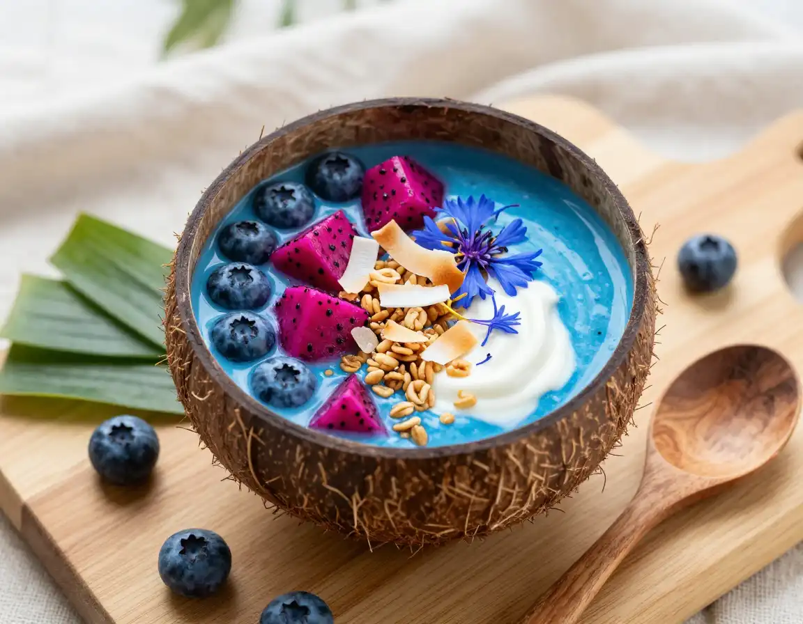 Blue Spirulina Coconut Bowl plated dish