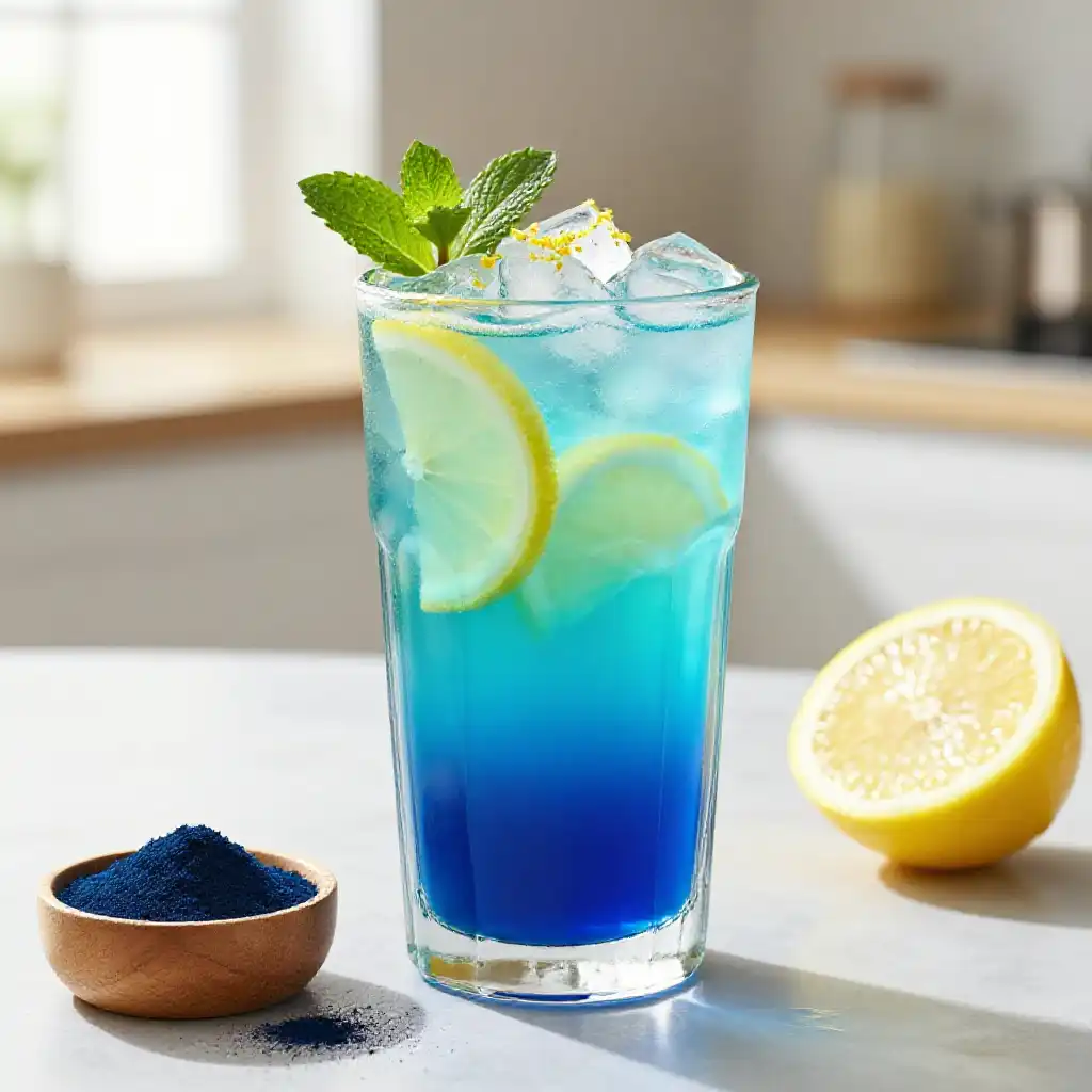 Electric Blue Spirulina Lemonade plated dish