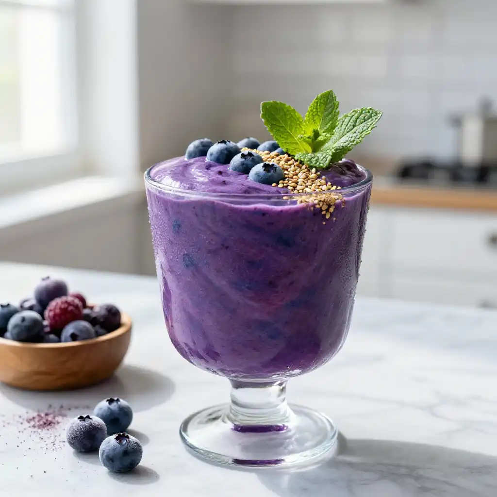 Blueberry Açaí Antioxidant Smoothie for Skin plated dish