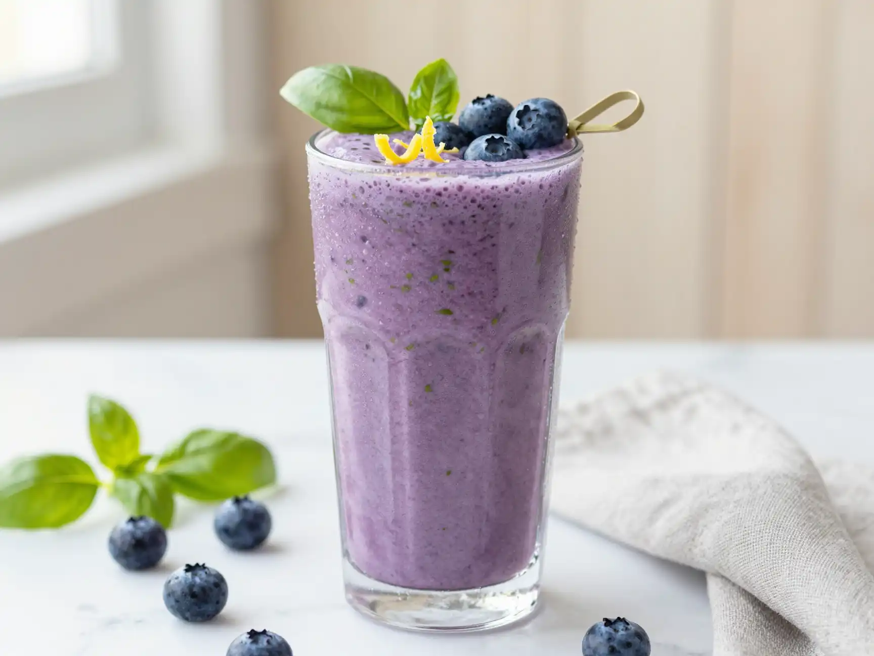 Blueberry Basil Smoothie plated dish