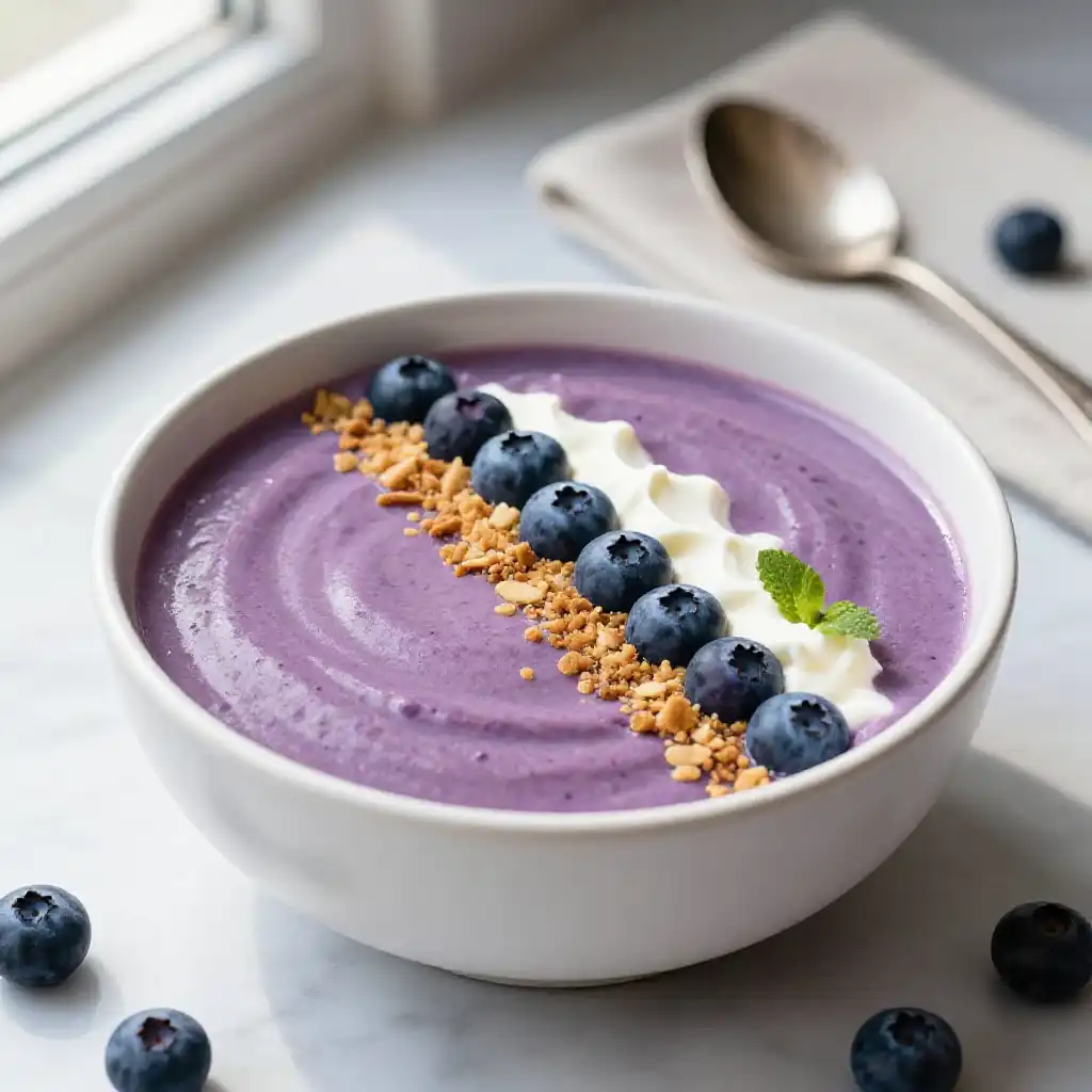 Blueberry Cheesecake Smoothie Bowl plated dish
