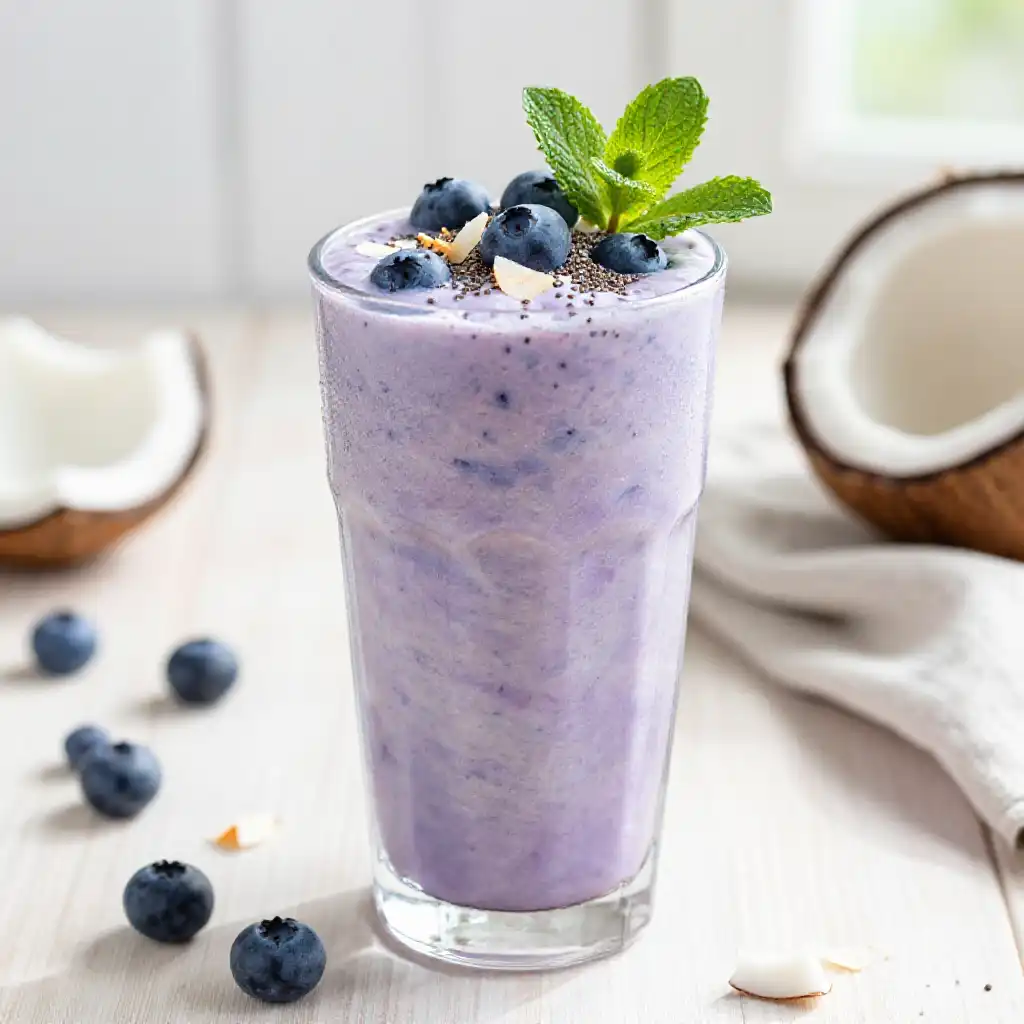 Blueberry Coconut Smoothie for Brain Power plated dish