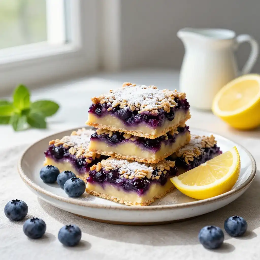 Blueberry Lemon Streusel Bars plated dish