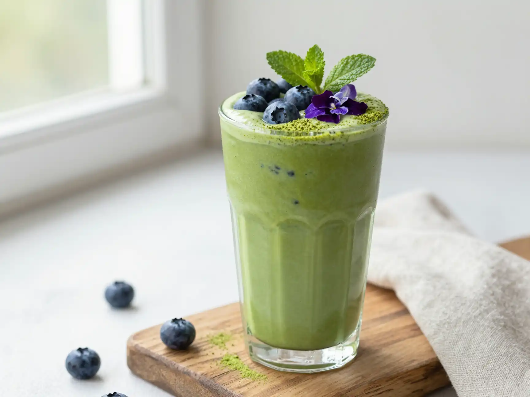 Blueberry Matcha Smoothie for Double Antioxidant plated dish