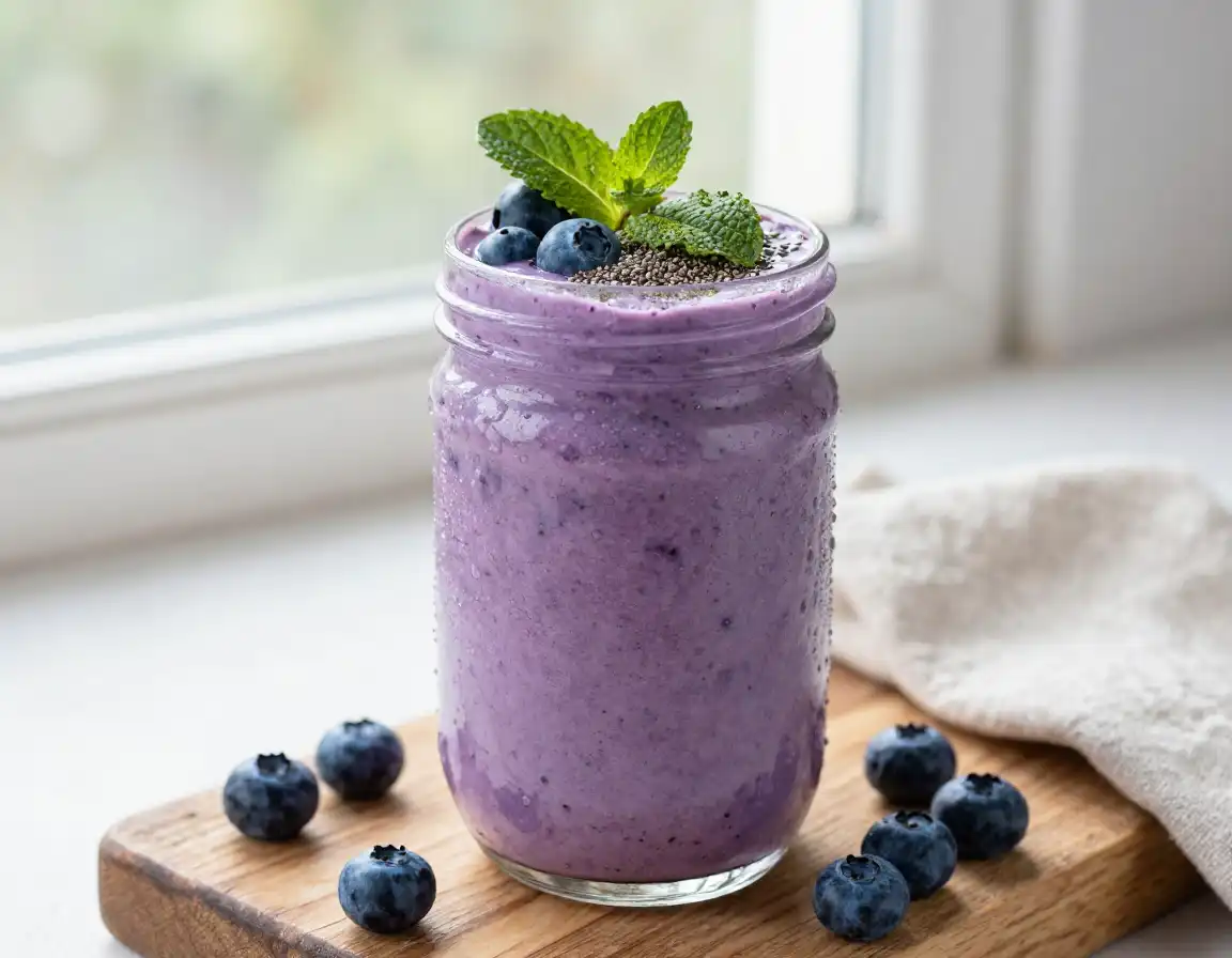 Blueberry Moringa Smoothie for Superfood Boost plated dish