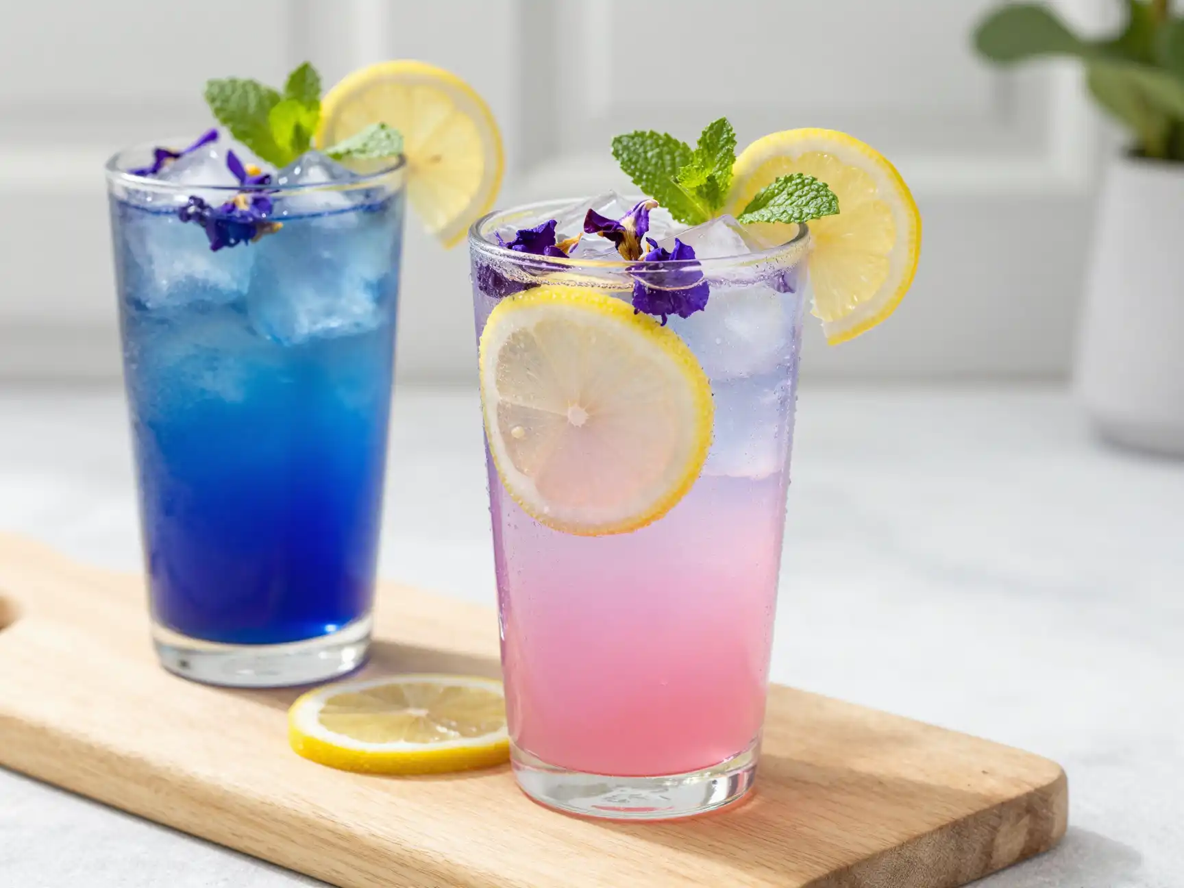 Butterfly Pea Lemonade for Color Change Drink plated dish