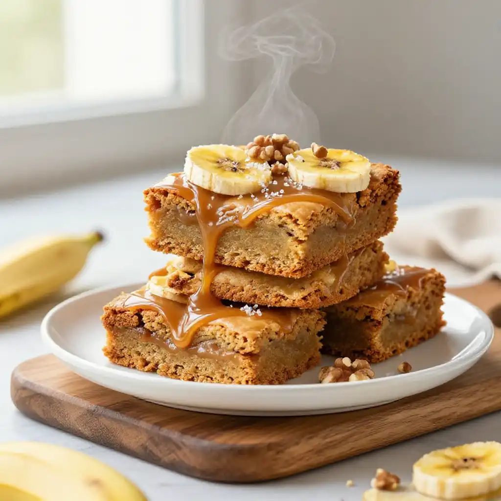 Caramelized Banana Blondies plated dish