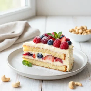 Vegan Cashew Cream Berry Cake No Bake - Delicious & Easy