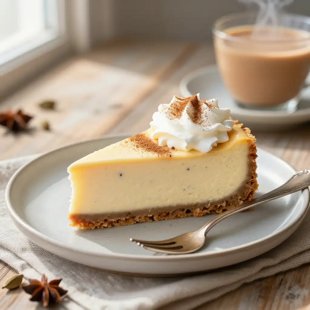 Chai Spiced Vanilla Cheesecake plated dish