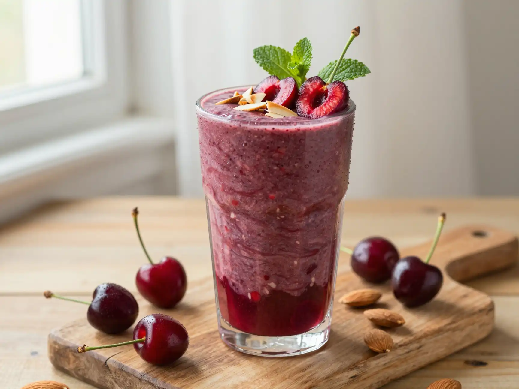 Cherry Almond Smoothie for Brain Health plated dish