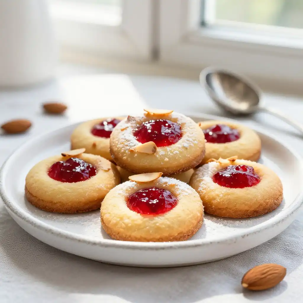 Cherry Almond Thumbprint Cookies plated dish